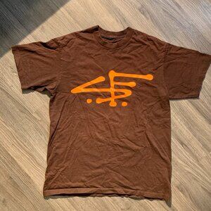 STUSSY T-Shirt, Brown with Orange 'San Francisco' SF signature, Men's Large
